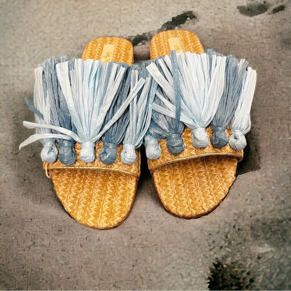 NIB Italian  Polly Plume Brand Raffia & Tassel flats- Size: 41 (US 10/11)